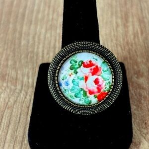 Vintage Style Floral Print Adjustable Ring, Victorian, NWT